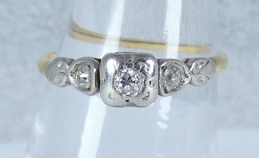 Antique Art Deco 18ct Yellow Gold Diamond Dress Engagement Ring Size 7 N 54