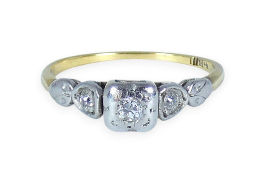 Antique Art Deco 18ct Yellow Gold Diamond Dress Engagement Ring Size 7 N 54
