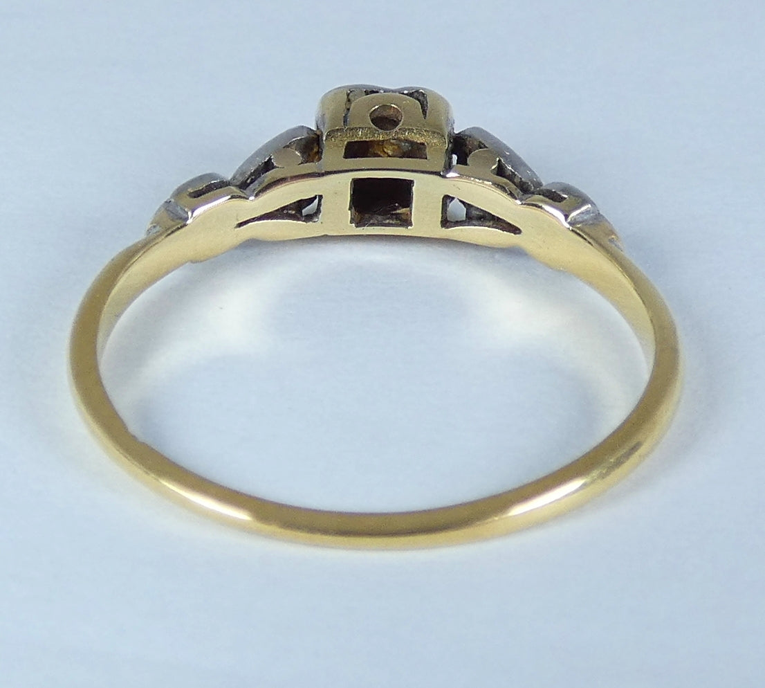 Antique Art Deco 18ct Yellow Gold Diamond Dress Engagement Ring Size 7 N 54