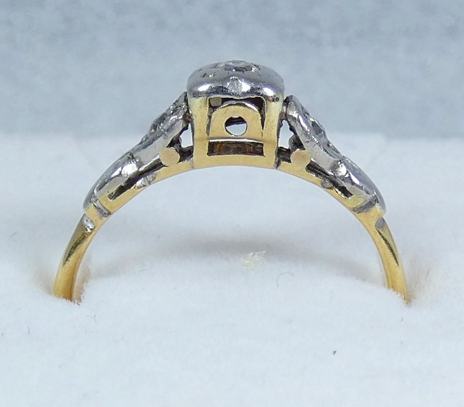 Antique Art Deco 18ct Yellow Gold Diamond Dress Engagement Ring Size 7 N 54