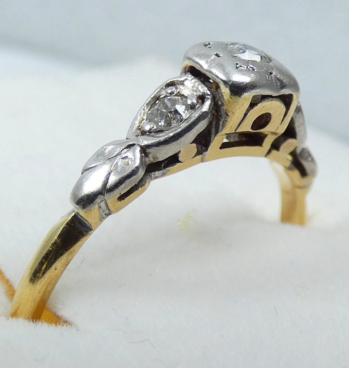 Antique Art Deco 18ct Yellow Gold Diamond Dress Engagement Ring Size 7 N 54