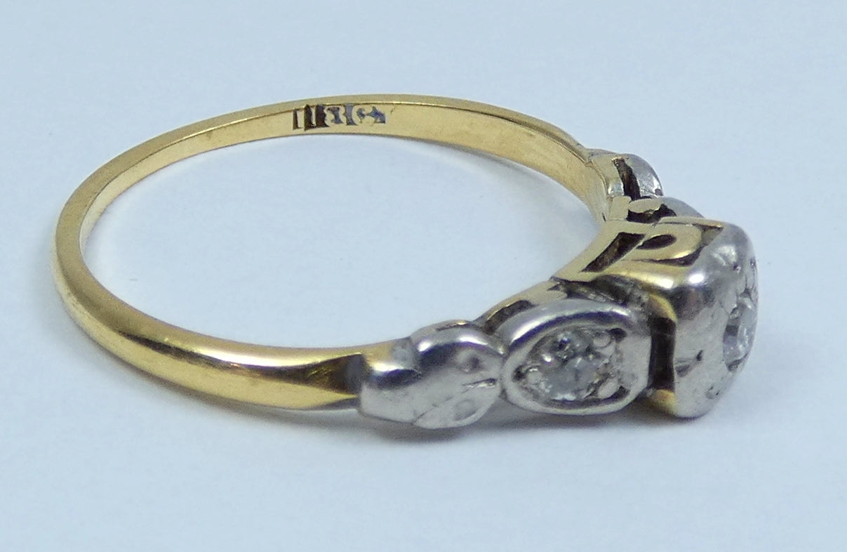 Antique Art Deco 18ct Yellow Gold Diamond Dress Engagement Ring Size 7 N 54