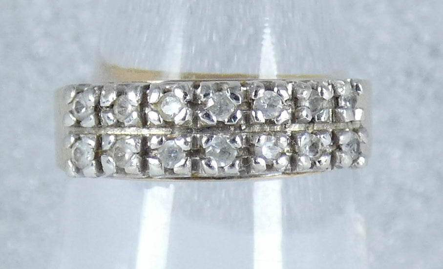 Vintage Solid 9ct Yellow Gold White Spinel Two Row Wedding Band Ring Size 7 N 54