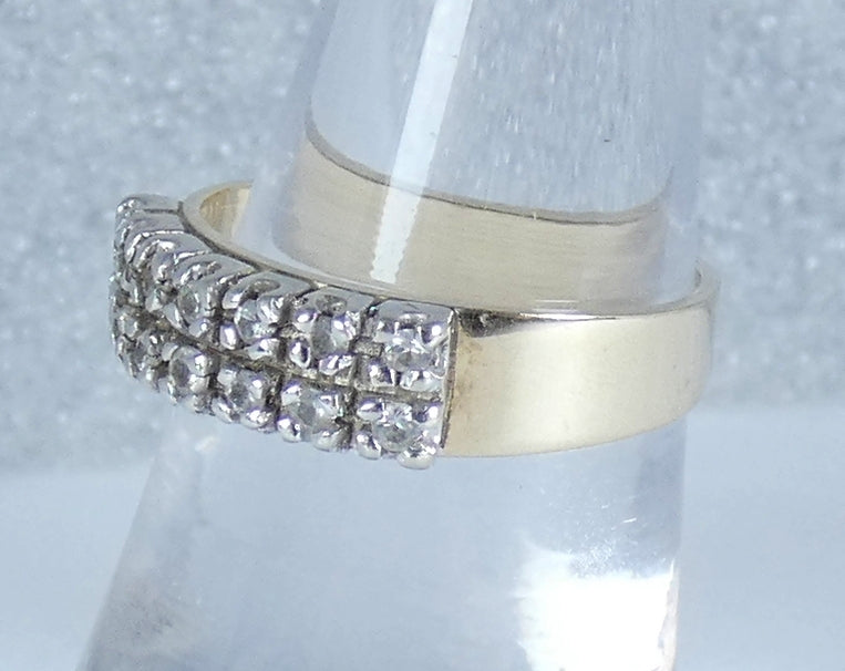 Vintage Solid 9ct Yellow Gold White Spinel Two Row Wedding Band Ring Size 7 N 54