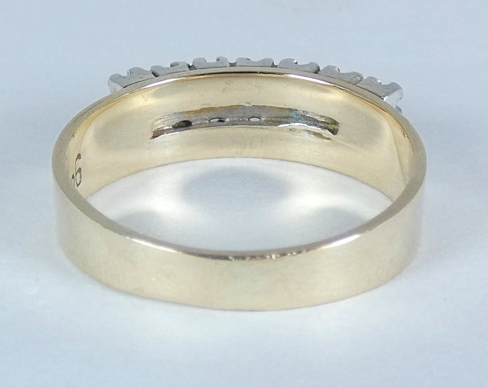 Vintage Solid 9ct Yellow Gold White Spinel Two Row Wedding Band Ring Size 7 N 54