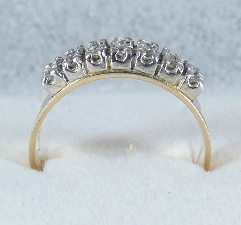 Vintage Solid 9ct Yellow Gold White Spinel Two Row Wedding Band Ring Size 7 N 54