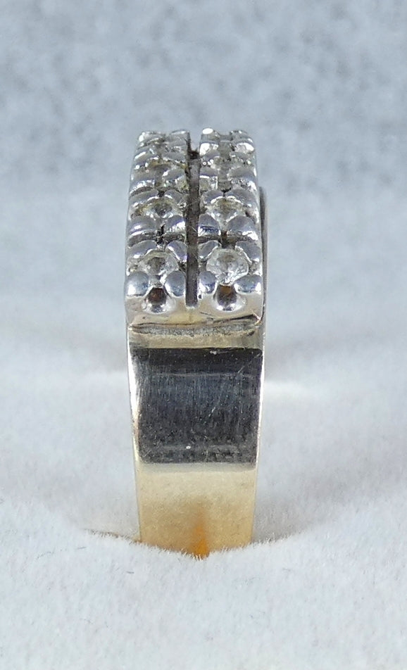 Vintage Solid 9ct Yellow Gold White Spinel Two Row Wedding Band Ring Size 7 N 54