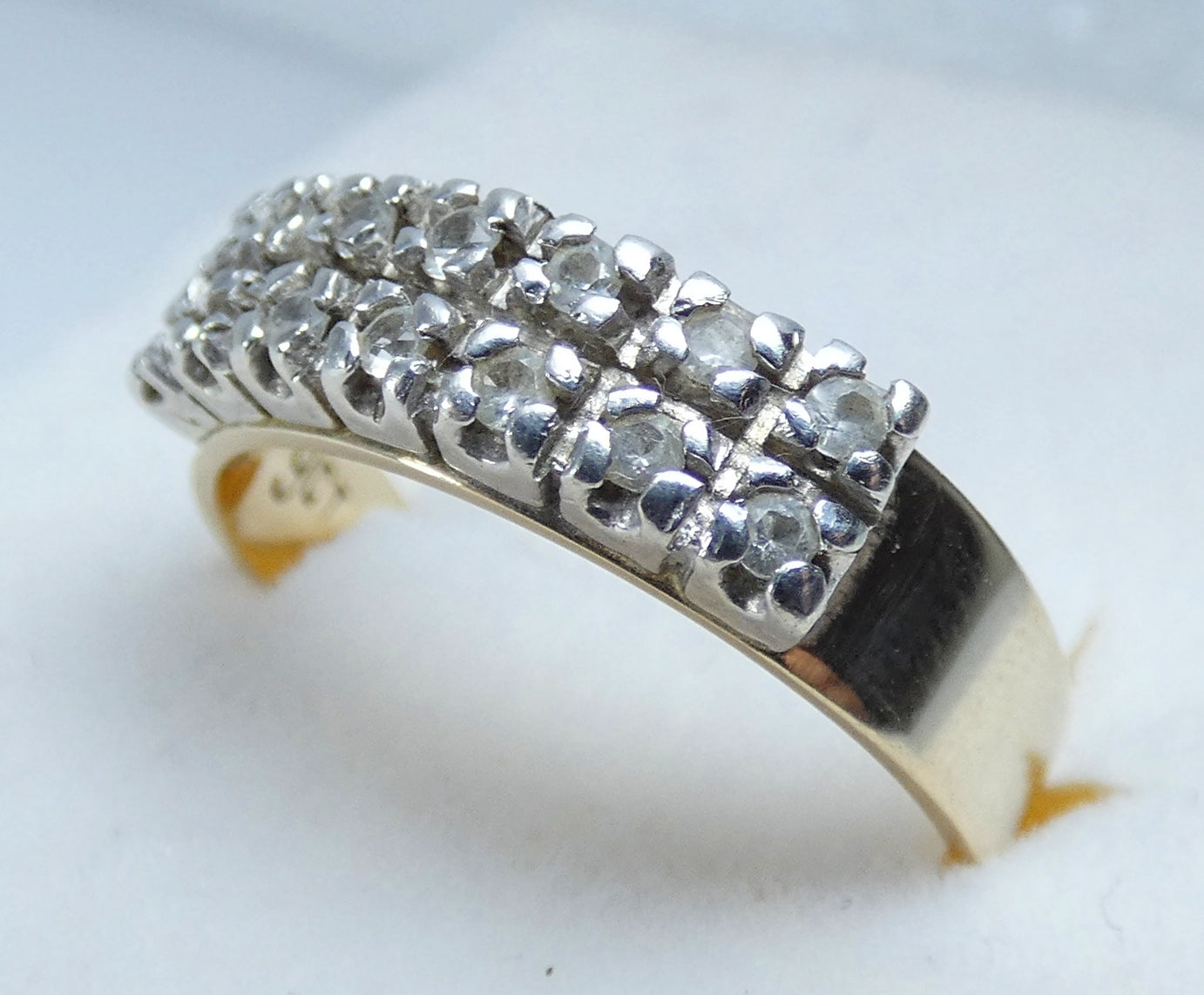 Vintage Solid 9ct Yellow Gold White Spinel Two Row Wedding Band Ring Size 7 N 54