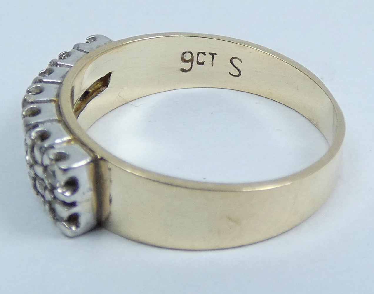 Vintage Solid 9ct Yellow Gold White Spinel Two Row Wedding Band Ring Size 7 N 54