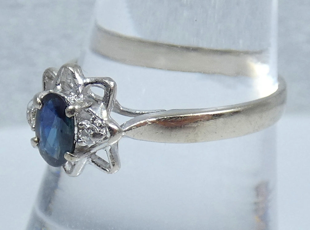 Solid 14ct White Gold Tri-Colour Parti Sapphire & Diamond Dress Ring Size 9 R 59