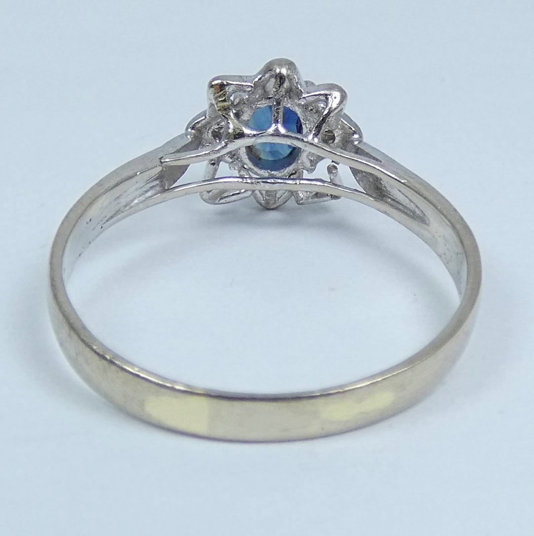 Solid 14ct White Gold Tri-Colour Parti Sapphire & Diamond Dress Ring Size 9 R 59