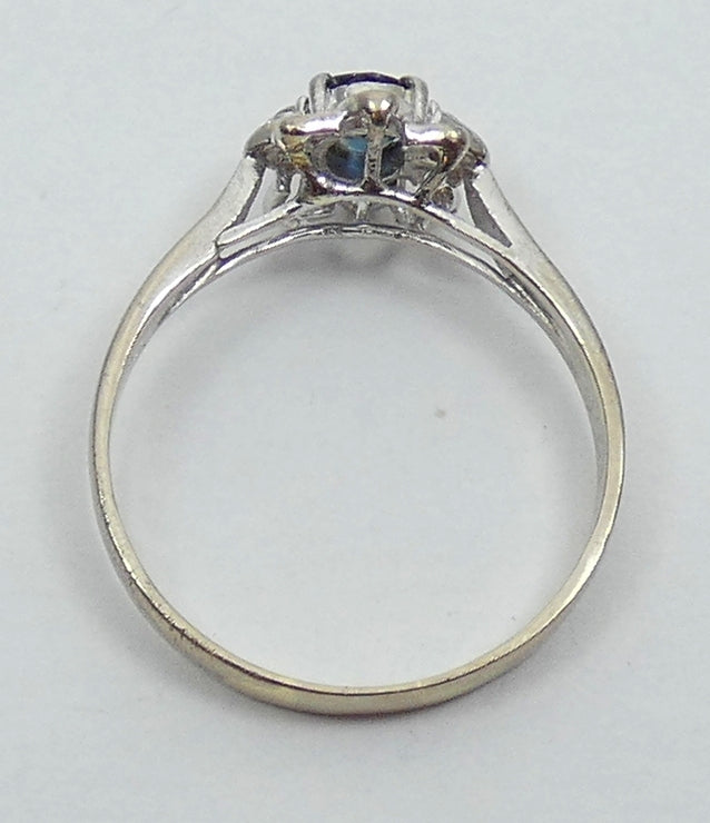 Solid 14ct White Gold Tri-Colour Parti Sapphire & Diamond Dress Ring Size 9 R 59