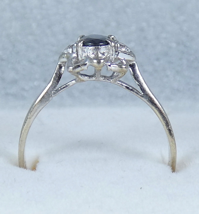 Solid 14ct White Gold Tri-Colour Parti Sapphire & Diamond Dress Ring Size 9 R 59