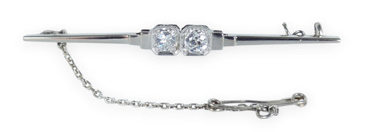 Vintage Solid 18ct White Gold Platinum 0.52ct Diamond Toi Et Moi Bar Brooch Pin