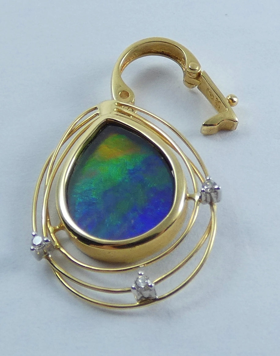Korite Princess Solara Solid 18ct Yellow Gold Ammolite Diamond Necklace Pendant