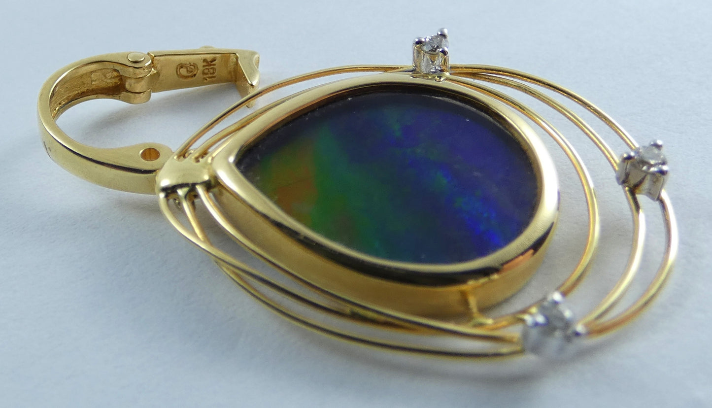 Korite Princess Solara Solid 18ct Yellow Gold Ammolite Diamond Necklace Pendant