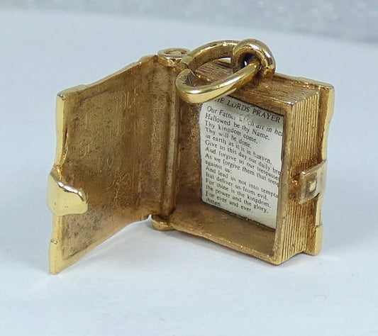 Vintage 1968 English 9ct Yellow Gold Opening Holy Bible Bracelet Charm Pendant
