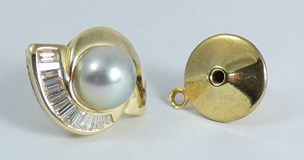 Vintage Solid 14ct Yellow Gold 7mm Pearl & 0.35ct Diamond Tie Cravat Pin Tack