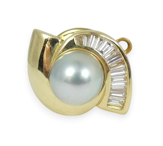 Vintage Solid 14ct Yellow Gold 7mm Pearl & 0.35ct Diamond Tie Cravat Pin Tack