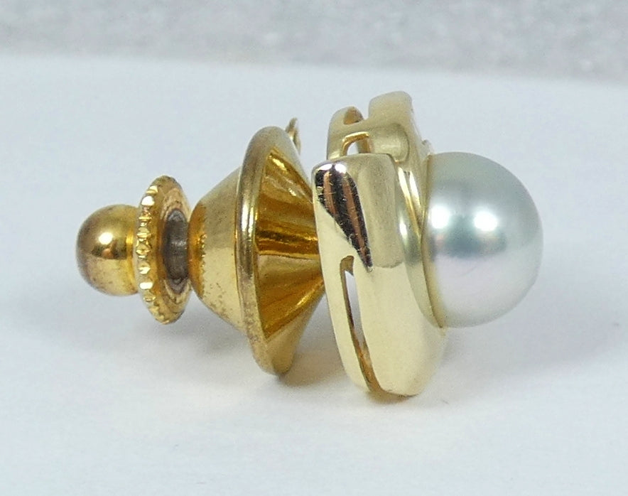 Vintage Solid 14ct Yellow Gold 7mm Pearl & 0.35ct Diamond Tie Cravat Pin Tack