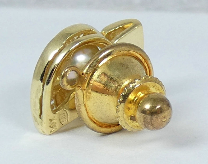 Vintage Solid 14ct Yellow Gold 7mm Pearl & 0.35ct Diamond Tie Cravat Pin Tack