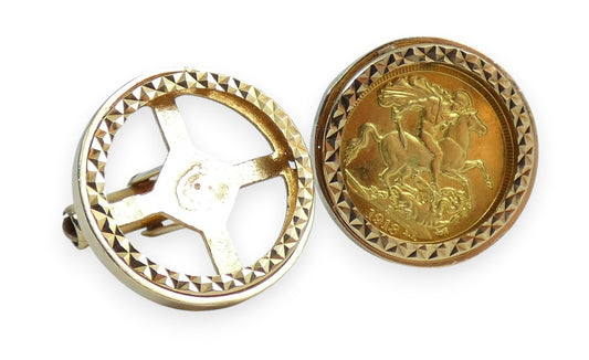 Vintage 1969 Set Heavy Solid 9ct Yellow Gold Half Sovereign Coin Cufflink Frames