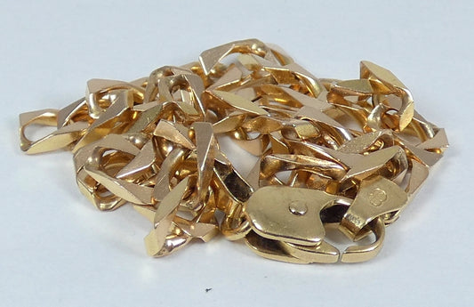 Italian Solid 9ct Yellow Gold 4mm Flat Cuban Chain 22cm 8.5" Unisex Bracelet 375