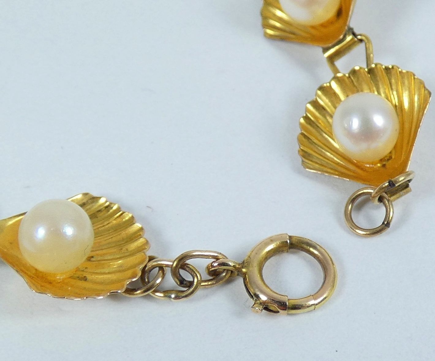 Vintage Solid 10ct Yellow Gold Pearl 12mm Oyster Shell Panel 19cm 7.5" Bracelet