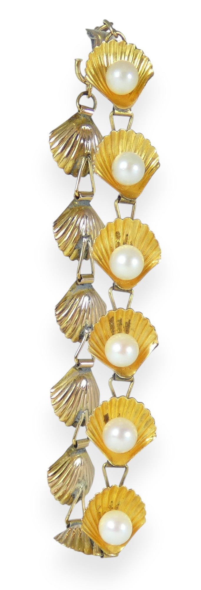 Vintage Solid 10ct Yellow Gold Pearl 12mm Oyster Shell Panel 19cm 7.5" Bracelet