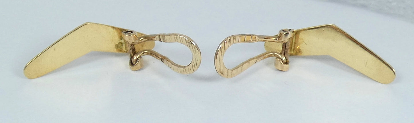 Antique Art Deco Solid 15ct Gold Turquoise & Seed Pearl Boomerang Clip Earrings