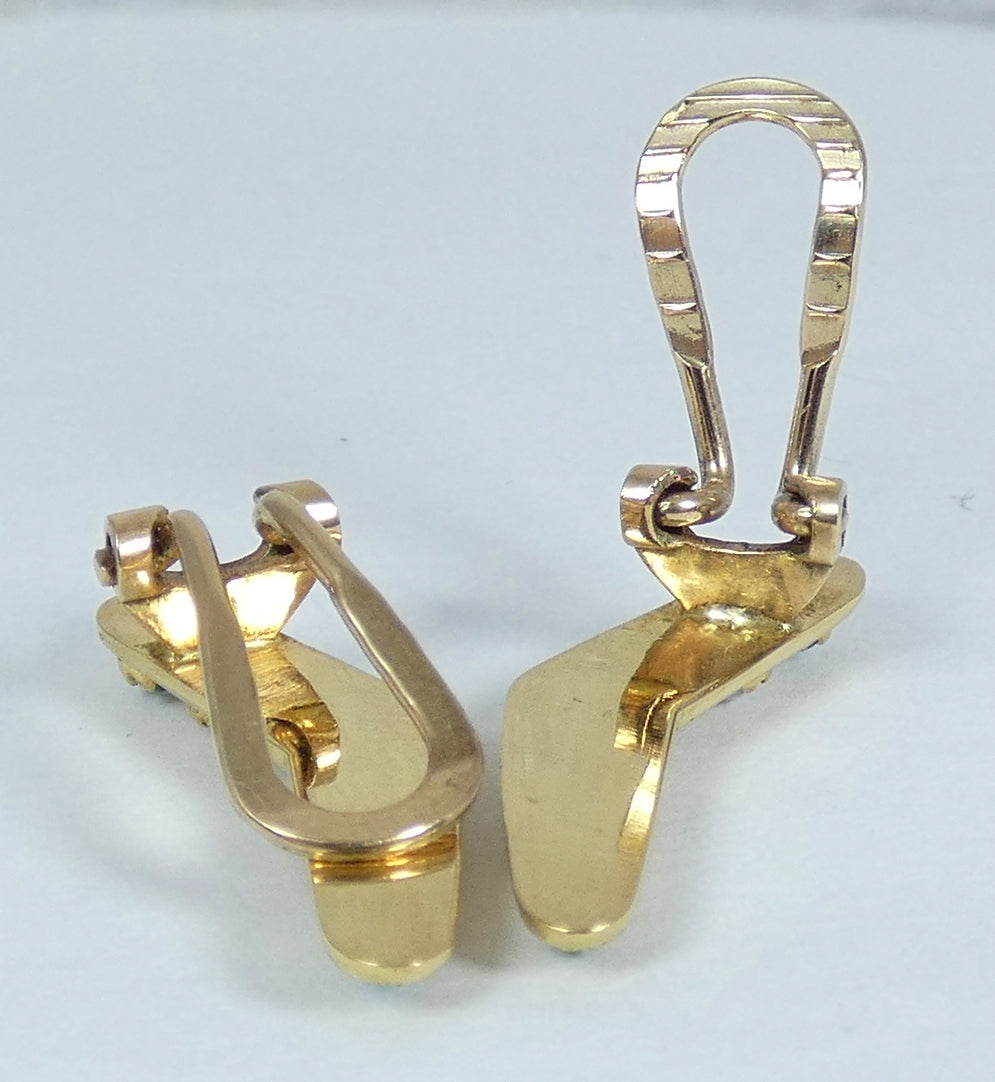 Antique Art Deco Solid 15ct Gold Turquoise & Seed Pearl Boomerang Clip Earrings