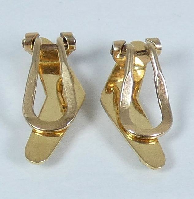 Antique Art Deco Solid 15ct Gold Turquoise & Seed Pearl Boomerang Clip Earrings