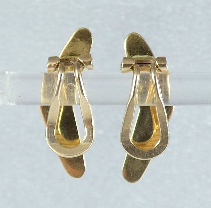 Antique Art Deco Solid 15ct Gold Turquoise & Seed Pearl Boomerang Clip Earrings