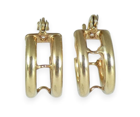Italian Solid 9ct Yellow Gold Pair of 14mm Double Hoop Earrings Set Round Tube