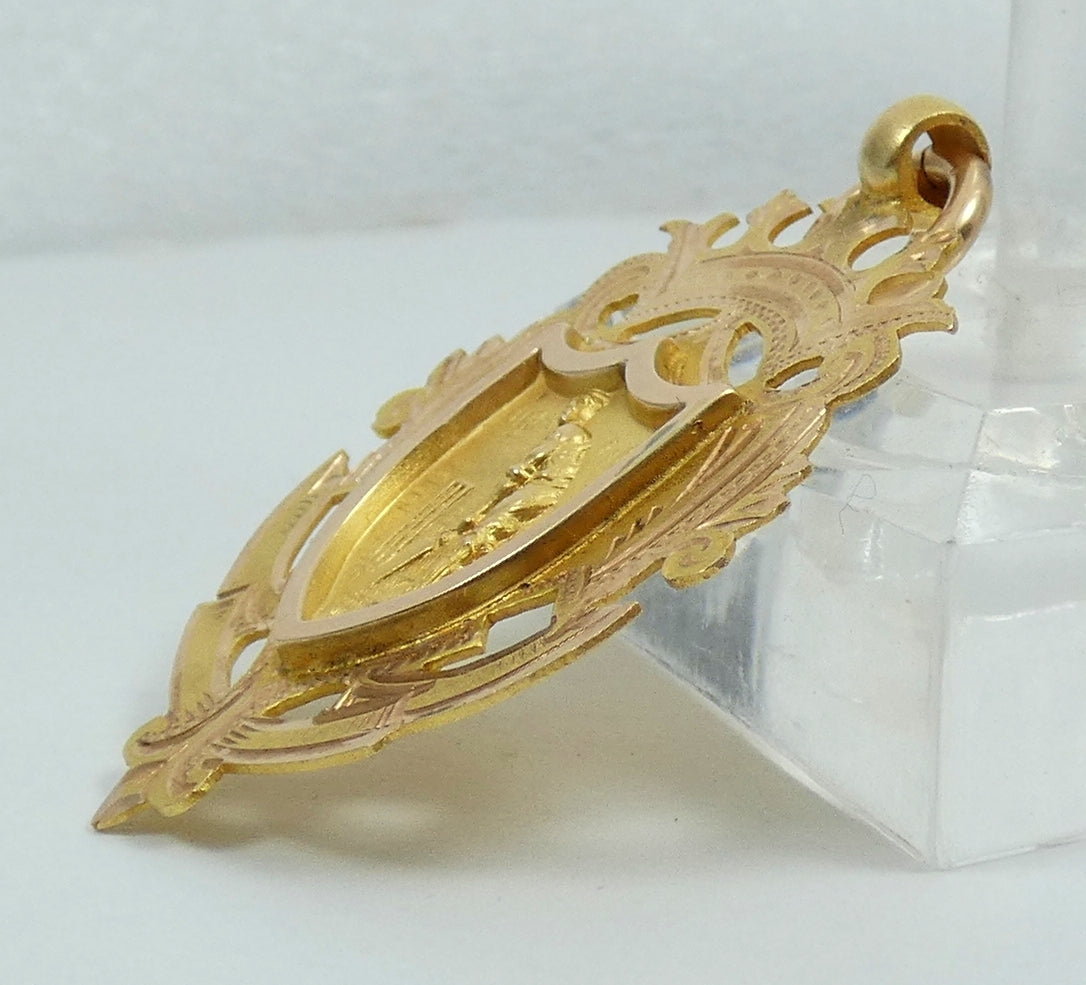Antique 1911 Solid 9ct Yellow Gold Cricket Sports Medal Fob Pendant CSSPS Senior