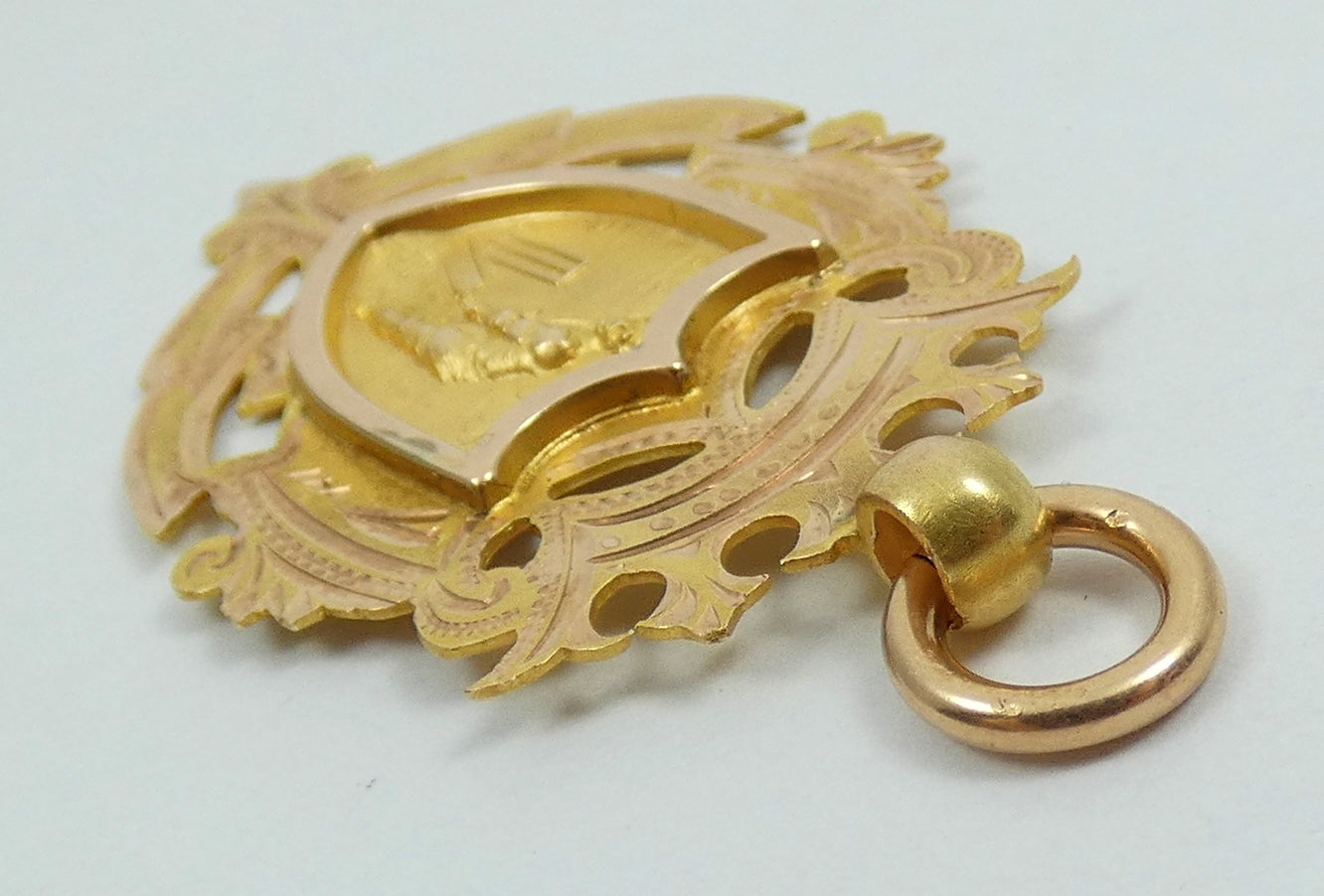 Antique 1911 Solid 9ct Yellow Gold Cricket Sports Medal Fob Pendant CSSPS Senior
