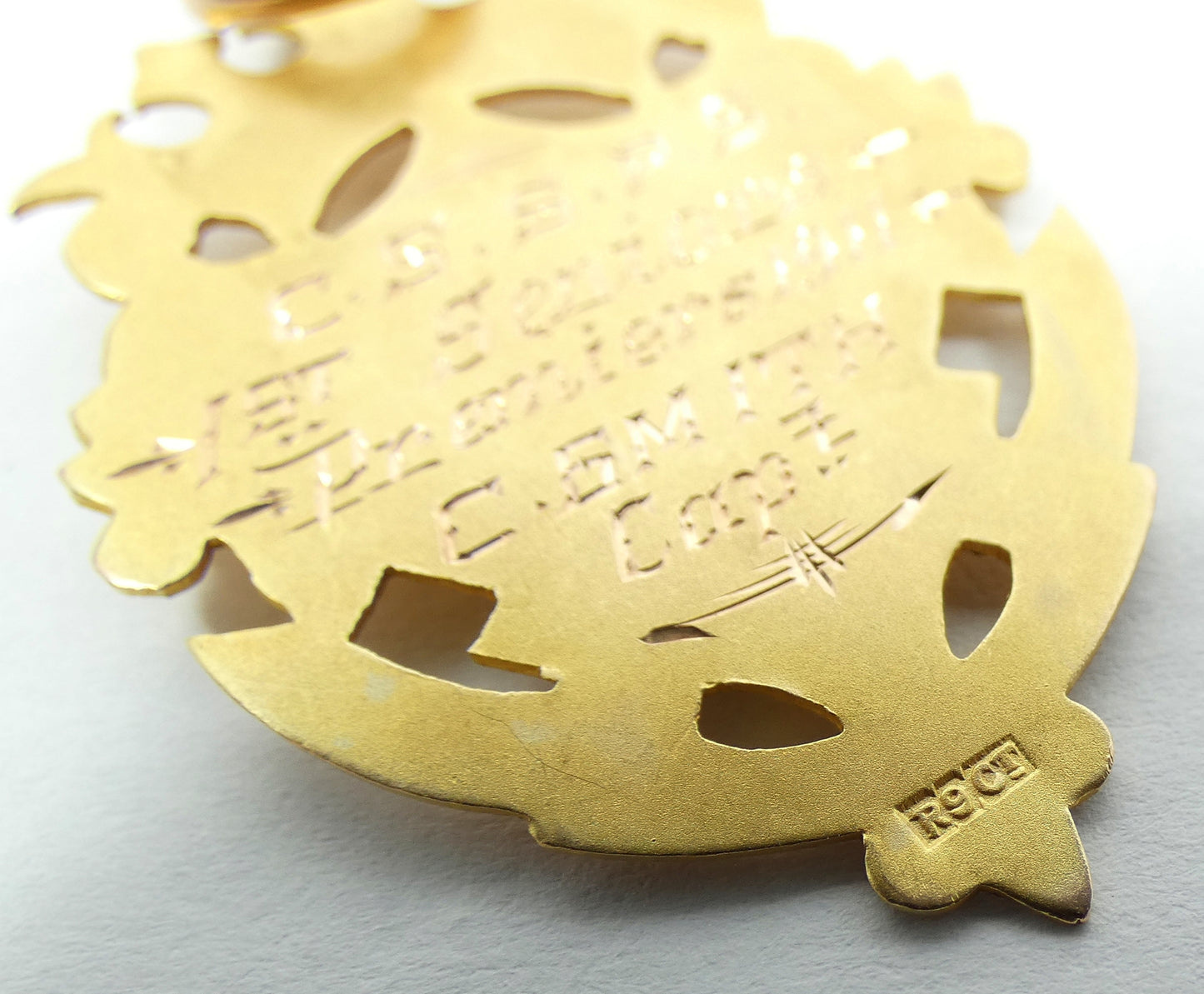 Antique 1911 Solid 9ct Yellow Gold Cricket Sports Medal Fob Pendant CSSPS Senior
