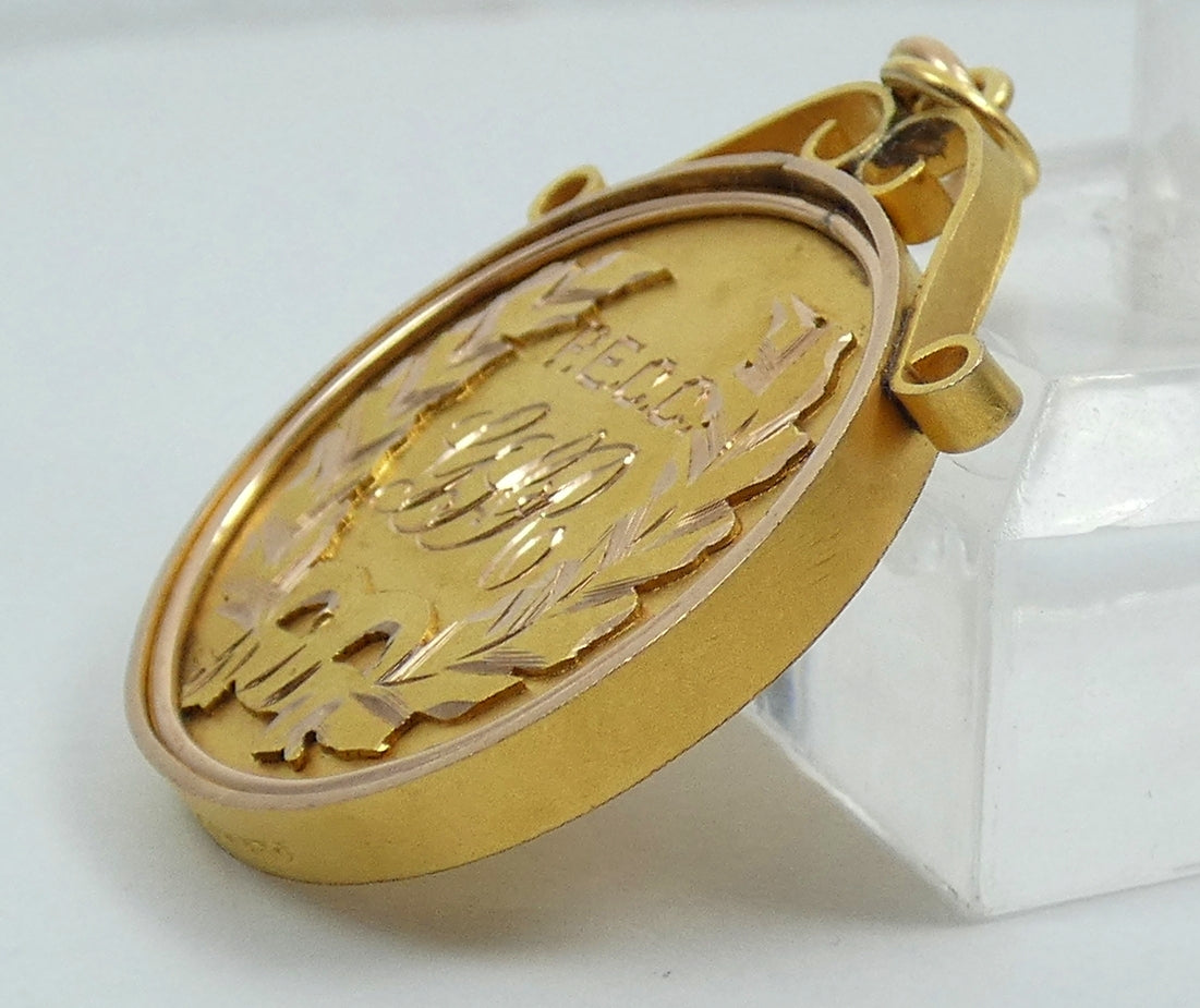 Antique 1924 Solid 9ct Yellow Gold Cricket Sport Medal Fob Pendant Bowling 7.2gm