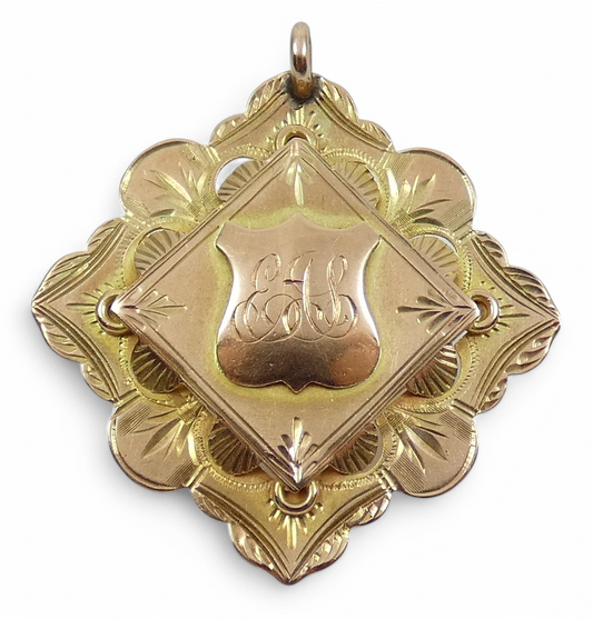 Antique 1915 Solid 9ct Yellow Gold 5 Mile Cycling Sports Medal Fob Pendant 4.6gm