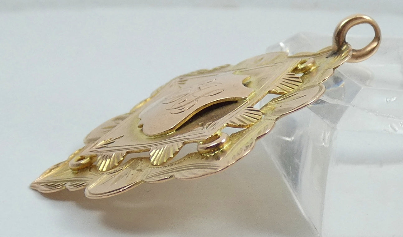 Antique 1915 Solid 9ct Yellow Gold 5 Mile Cycling Sports Medal Fob Pendant 4.6gm