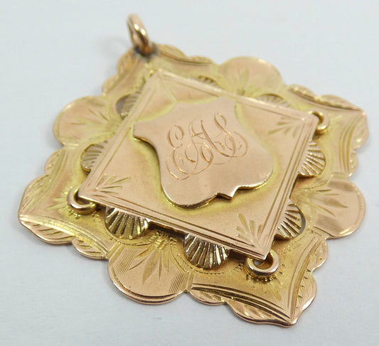 Antique 1915 Solid 9ct Yellow Gold 5 Mile Cycling Sports Medal Fob Pendant 4.6gm