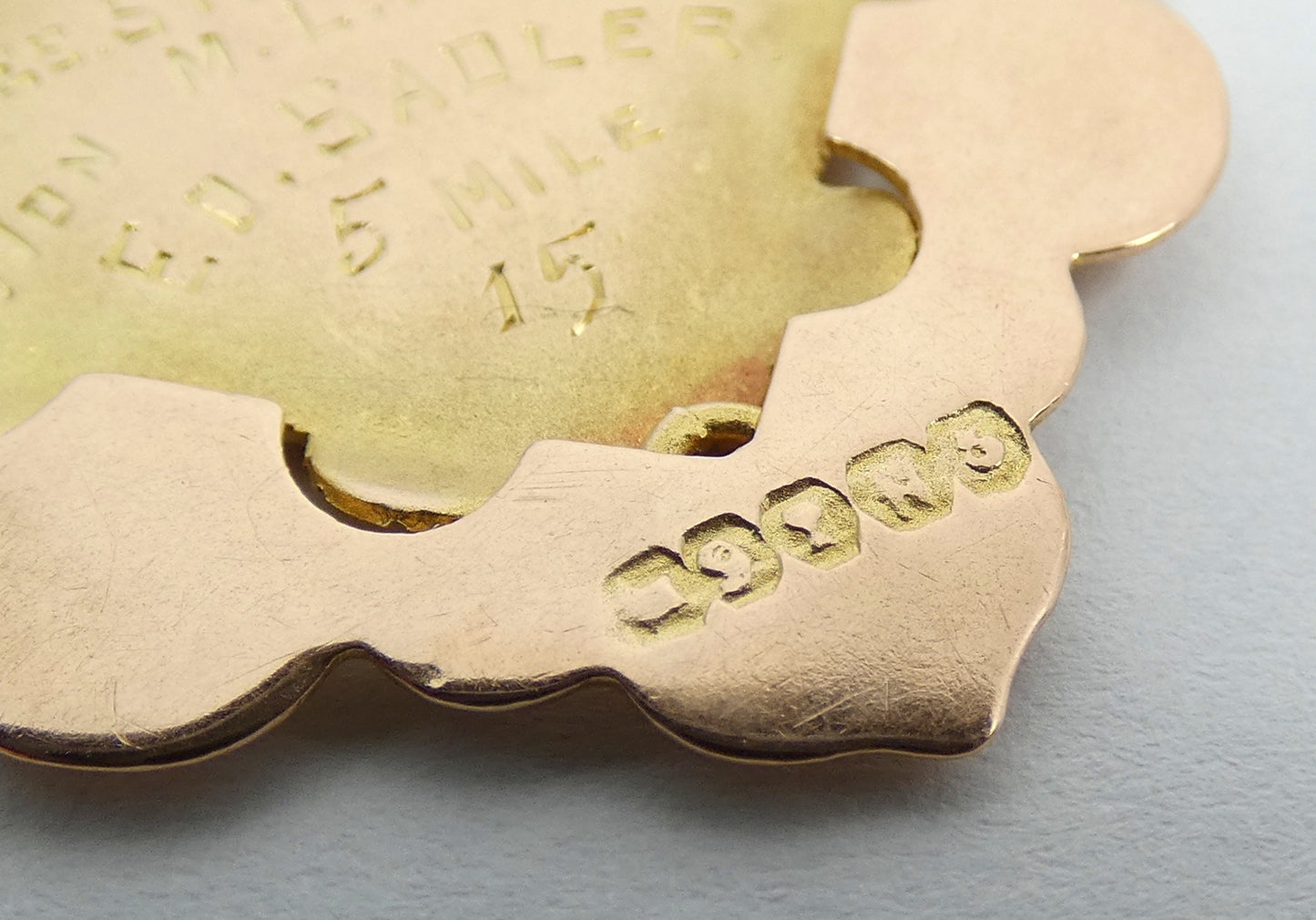 Antique 1915 Solid 9ct Yellow Gold 5 Mile Cycling Sports Medal Fob Pendant 4.6gm