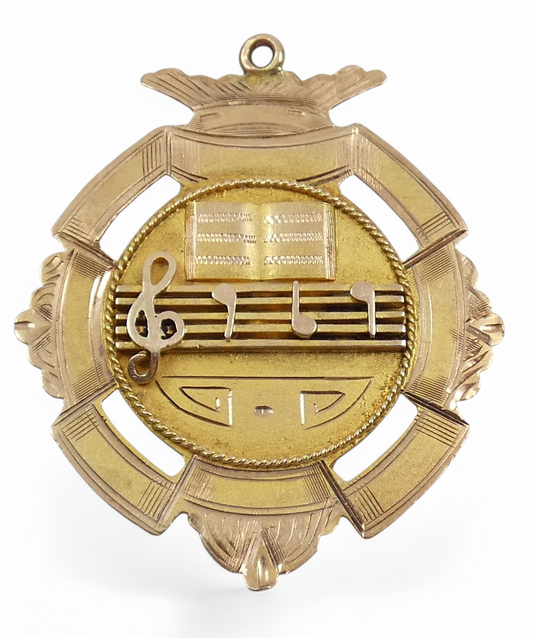 Antique 1929 Solid 9ct Gold Burndale School Orchestra Music Medal Fob Pendant