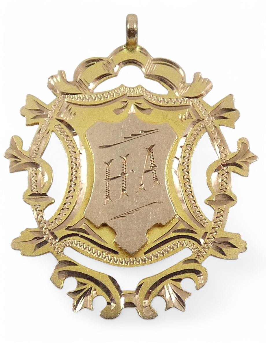 Antique 1914 Solid 9ct Yellow Gold Cricket Sports Medal Fob Pendant DSPS Batting