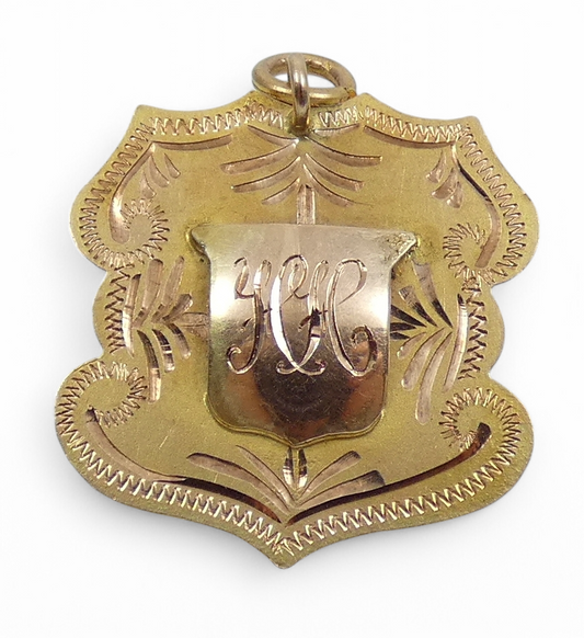 Antique 1918 Solid 9ct Yellow Gold Music Best Band Attendance Medal Fob Pendant