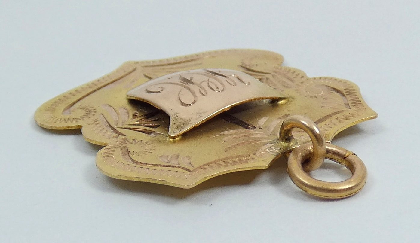 Antique 1918 Solid 9ct Yellow Gold Music Best Band Attendance Medal Fob Pendant
