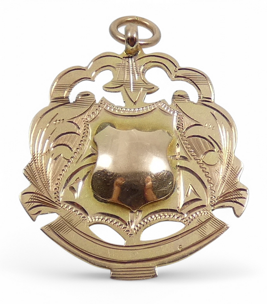 Antique 1920 Solid 9ct Yellow Boxing Tournament Sport Medal Fob Pendant 6 Stone