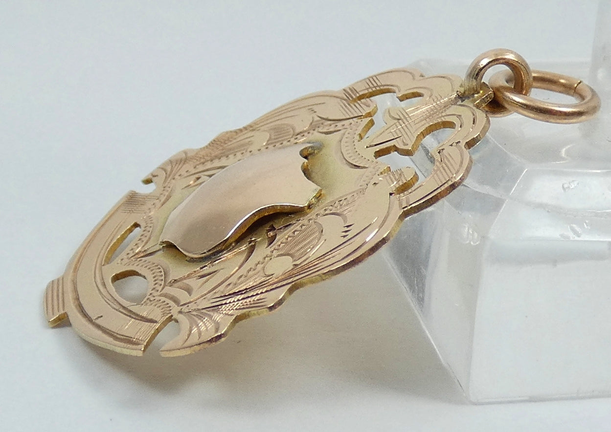 Antique 1920 Solid 9ct Yellow Boxing Tournament Sport Medal Fob Pendant 6 Stone