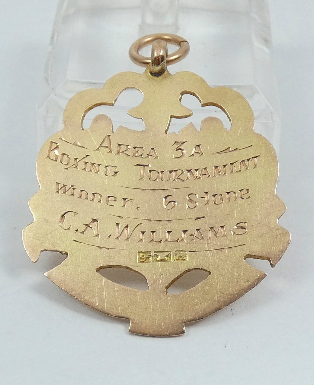 Antique 1920 Solid 9ct Yellow Boxing Tournament Sport Medal Fob Pendant 6 Stone