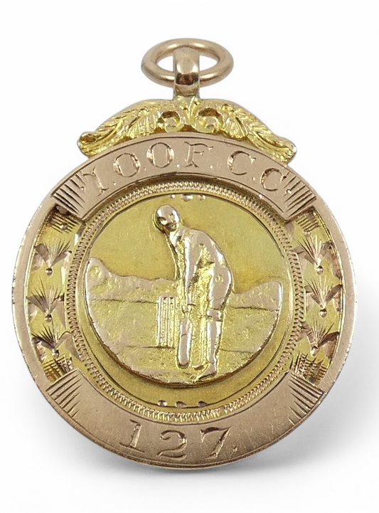Antique 1930 Solid 9ct Yellow Odd Fellows Cricket Club Sport Medal Fob Pendant